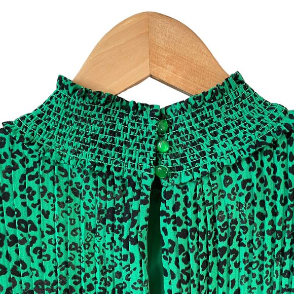 NANETTE LEPORE Women's Pleated Animal Print Smocked Mock Neck Midi Dress Green - Picture 8 of 12